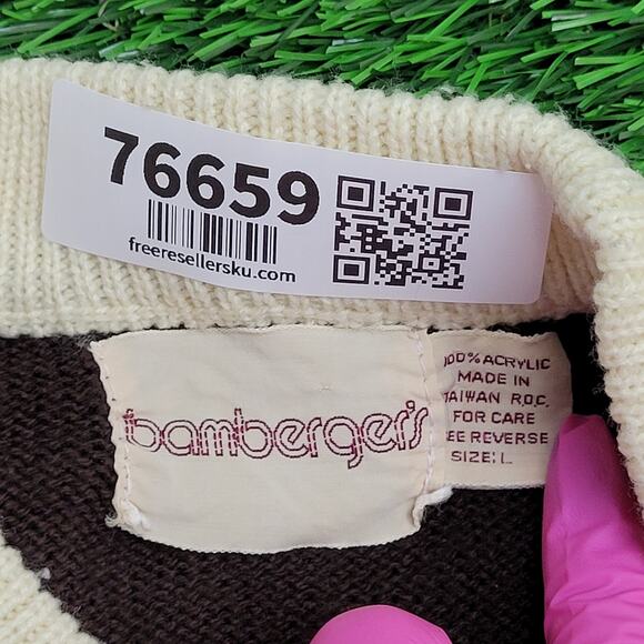 Vintage 80s MOD Nordic Sweater M/L 21x26 Brown Beige - Picture 7 of 10